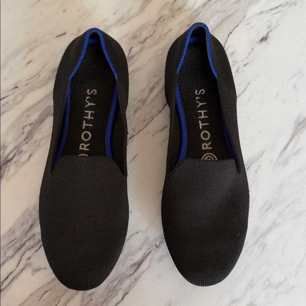 Rothy's Black Flats with Blue Trim
